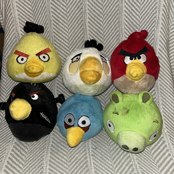 Angey Birds Plush Lot Of 6 Red, Blue, Plack, Pig 6" Set - Picture 1 of 4